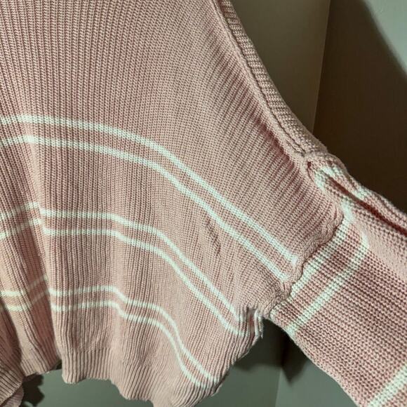 Oversized Blush Pink & White Stripe 100% Cotton Knit Sweater - Picture 2 of 5